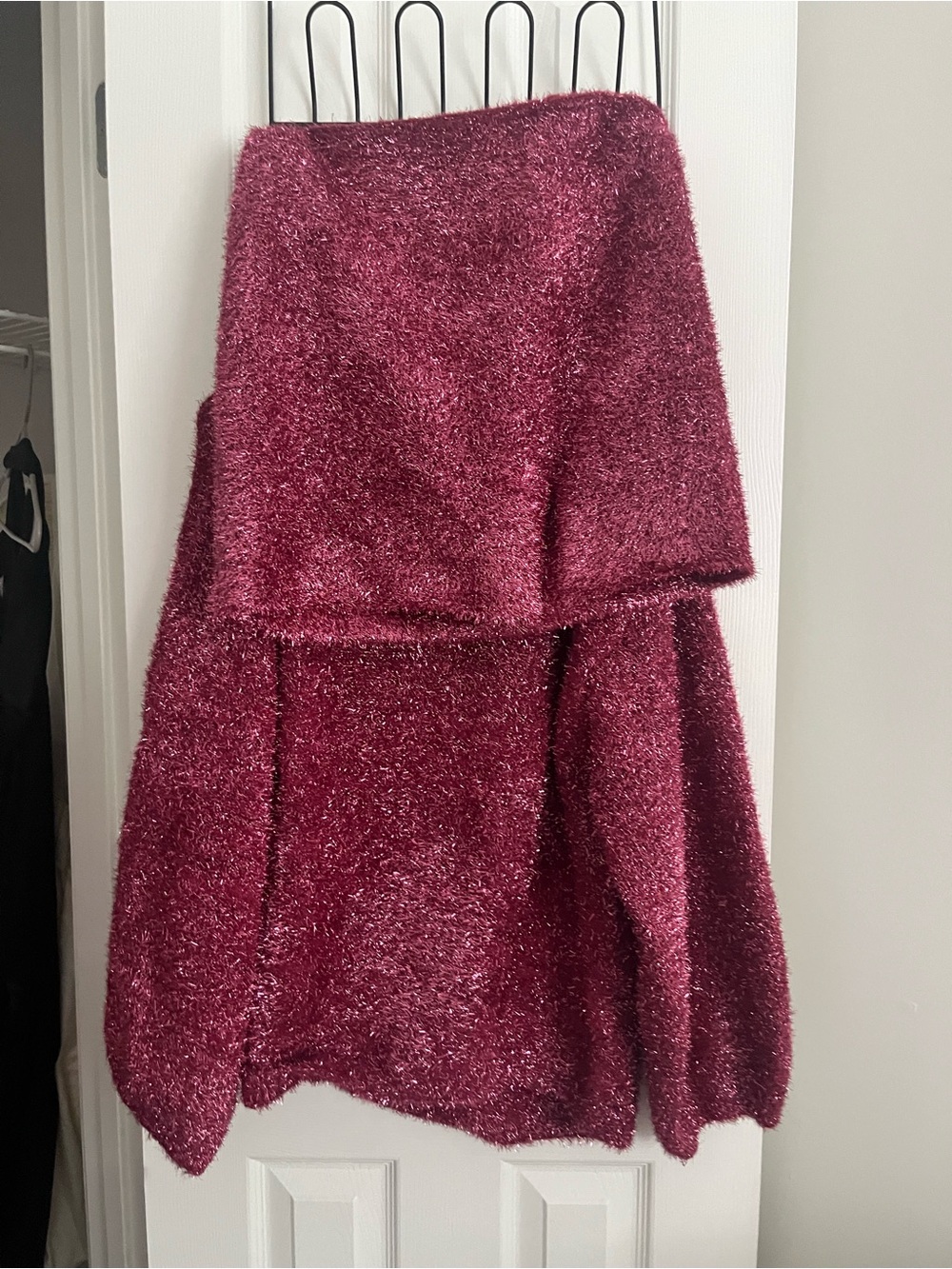 H&M Metallic Burgundy A-Line Tinsel Skirt